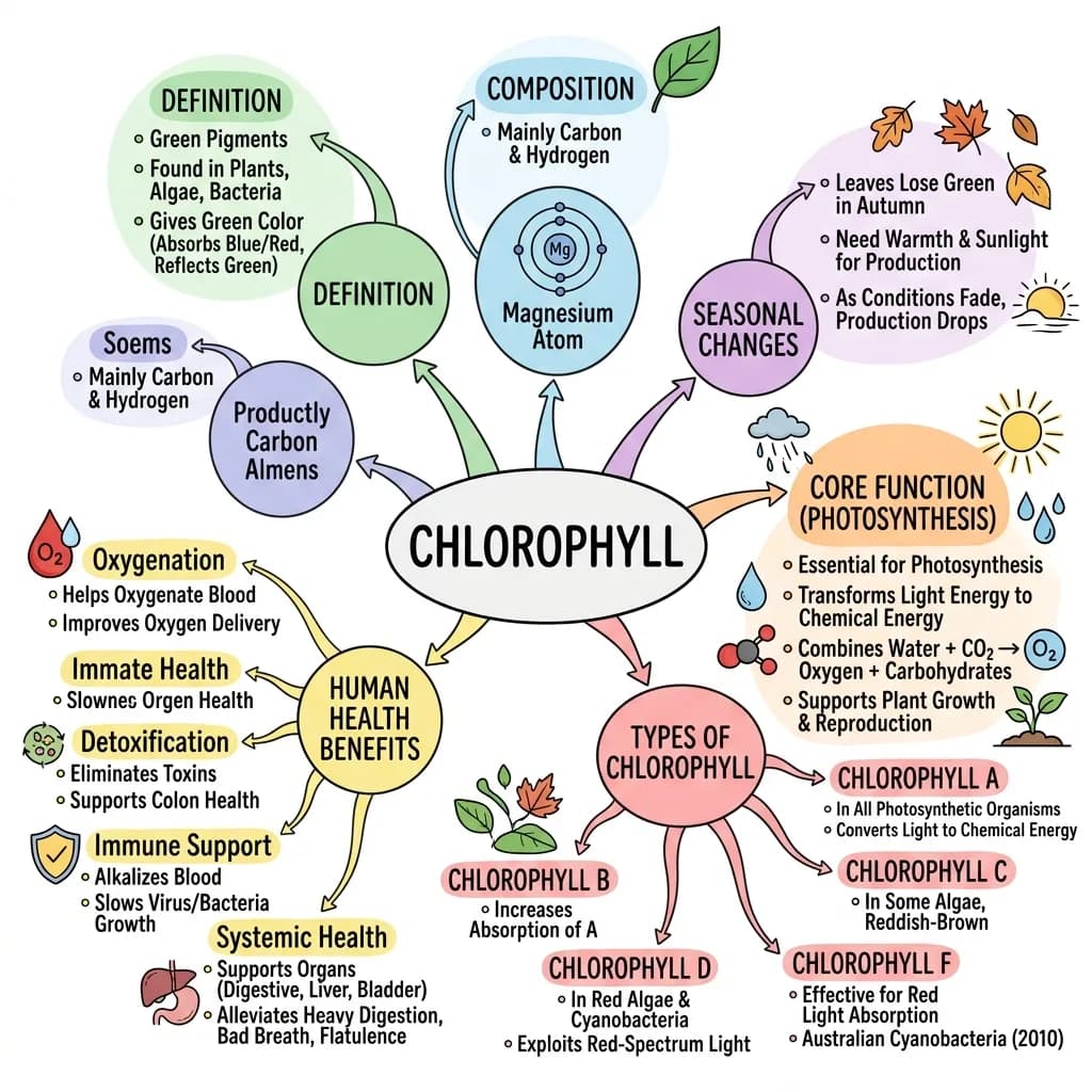 Visual note summarizing a YouTube video about chlorophyll as a sketchnote mind map